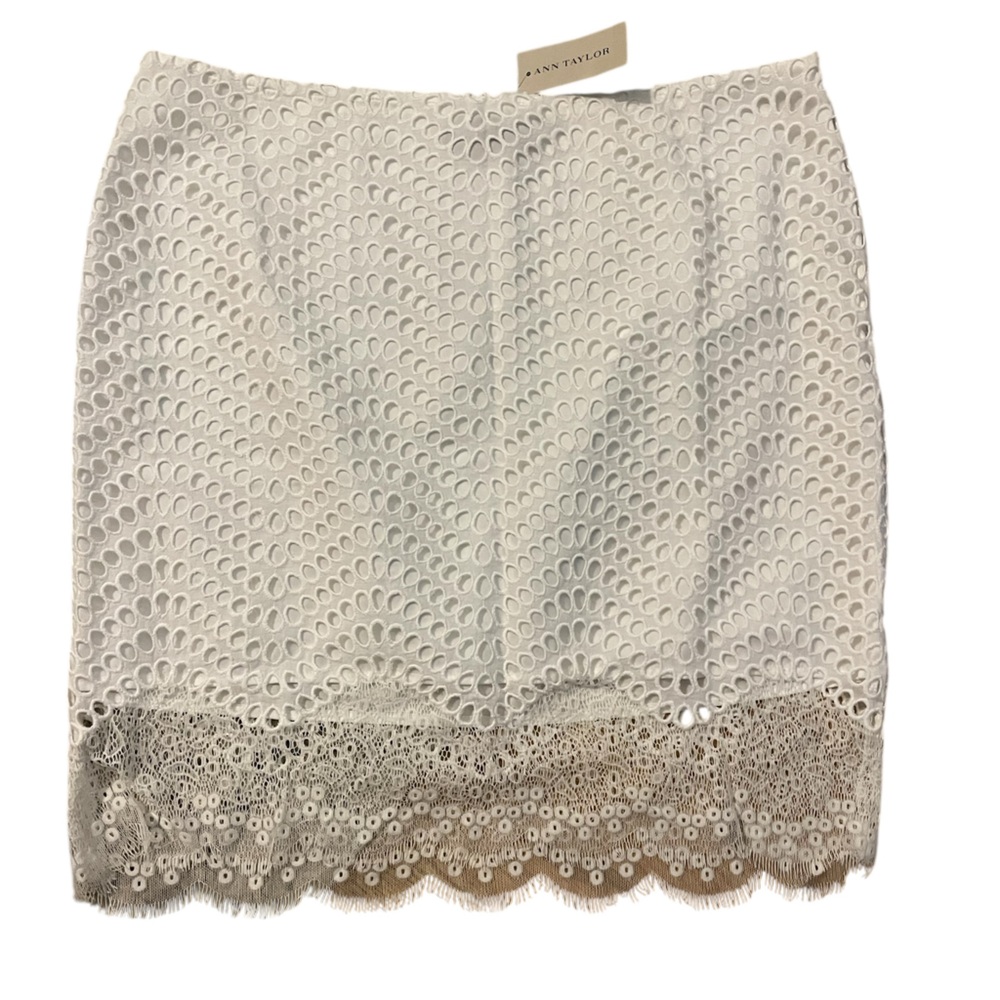 Ann Taylor White Eyelet Skirt Size 12 NWT Side‎ Zip Summer Midi